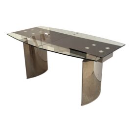 Modern Double Pedestal Extendable Glass Top Table. Estimate Price: $2,000