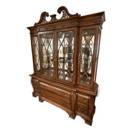 Federal Style Carved Mahogany Lighted Breakfront China Cabinet
