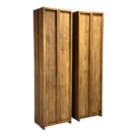 NEW Roost Collection Teak Storage Cabinets, Pair. Original Price: $7,000