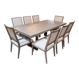 Restoration Hardware Heston Dining Table + Eight Linen Dining Chairs, Set. Original Price: $10,300