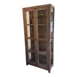 Rustic European Reclaimed Wood + Glass Bookcase