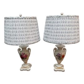 Shabby Chic Floral Urn Table Lamps, Pair
