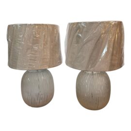 Etched Glass Table Lamps, Pair