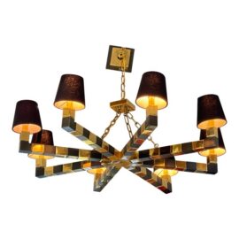 Custom Black + Gold Eight Light Chandelier