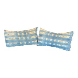 Custom Design Vintage Indigo Lumbar Pillows, Pair