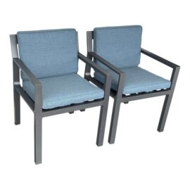 NEW Restoration Hardware Rhodes Aluminum Outdoor Dining Armchairs, Pair. Original Price: $1,642