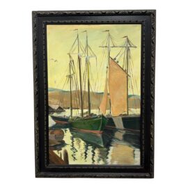 Vintage Original Oil Painting of Harbor Boats- Brenda by Artist Taylor