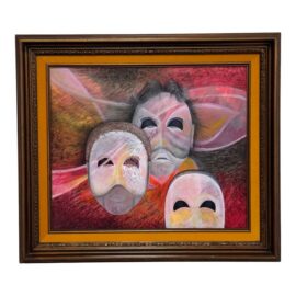 Figurative Masks Acrylic Painting, Framed.