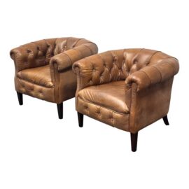 Restoration Hardware 1930's English Tufted Leather Tub Chairs, Pair. Original Price: $4,000