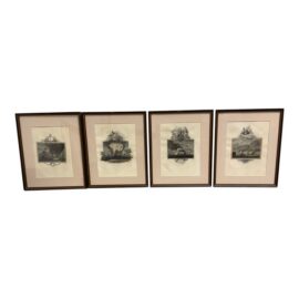 Maritime Battle Engravings, Framed, Set of Four