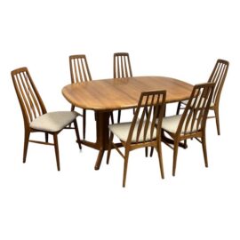 Glostrup Extension Dining Table + Six Eva Side Chairs by Niels Koefoed for Koefoeds Hornslet