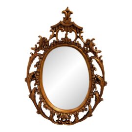 Mexican Rococo Revival Oval Gold Finish Wall Mirror, Late 20th Century