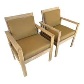 Williams-Sonoma Home Outdoor Teak Wood Arm Chairs, Pair. Original Price: $1,600