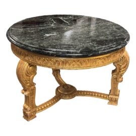 French Louis XV Style 23 K Gold Carved Wood Center Table + Marble Top. Original Price: $5,750