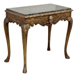 Italian Carved Giltwood Console Table + Marble Top, 19th Century