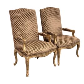 French Louis XV Style Fauteuil Armchairs, a Pair