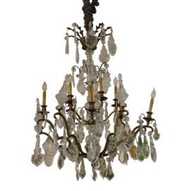 10-Light Crystal Chandelier + Antique Gold-Finish Metal Frame, Vintage