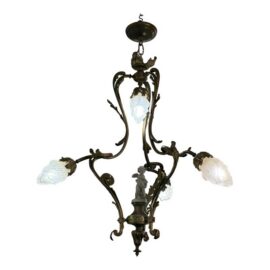 Art Nouveau Four Light Cherub Chandelier