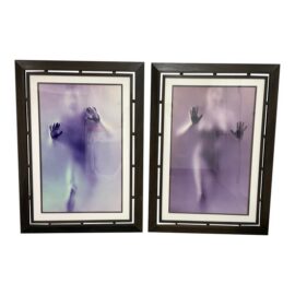 Contemporary Male + Female Blurred Figural Prints, Framed, Pair