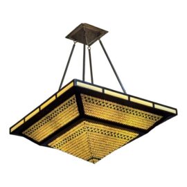 Hilliard Lamps Art Mosaic Glass With Bronze Pyramid Chandelier. Original Price: $15,450