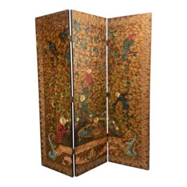 Chinoiserie Hand Painted Triple Panel Room Divider