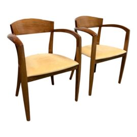 Potocco Spa Italian Wood Armchairs, Pair
