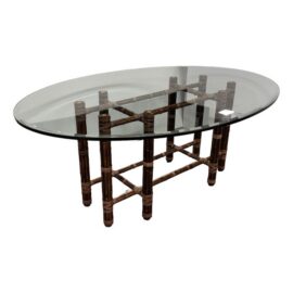 McGuire Furniture Bamboo Rattan + Glass Dining Table, Vintage