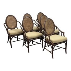 McGuire Furniture Double Cane Oval Back Dining Chairs, Vintage Set of Six