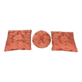 Rose Pink Floral Brocade Throw Pillows, Set of Three