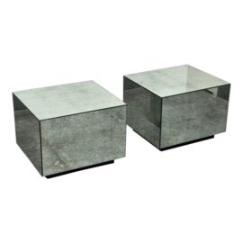 Bespoke Mirrored Cube Side Tables, Pair