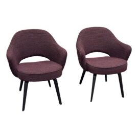 Eero Saarinen for Knoll Studio Aubergine Executive Armchairs, Pair. Original Price: $6,000