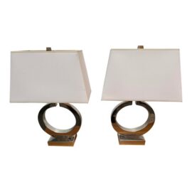 Contemporary Ring Form Table Lamps, Pair