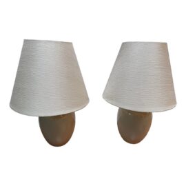 Ginger Jar Eggshell Ceramic Table Lamps, Pair