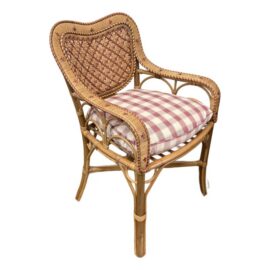 GreenRow Clara Wicker Chair + Plaid Cushion