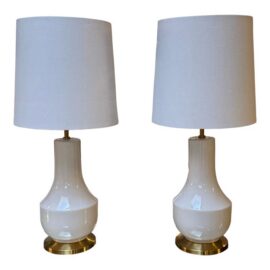 Mid-Century Style Creamy Taupe Table Lamps, Pair