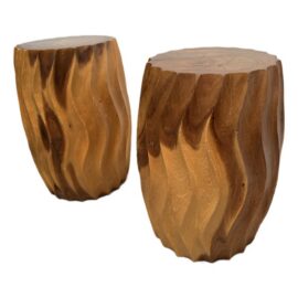 Organic Modern Maple Wood Stools, Pair