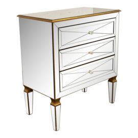 Hollywood Regency Three Drawer Mirrored Chest/Nightstand