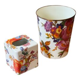 Mackenzie Childs Flower Market Boutique Tissue Box + Waste Basket. Original Price: $180
