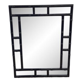 Chinoiserie Lacquered Faux Bamboo Wall Mirror, Navy