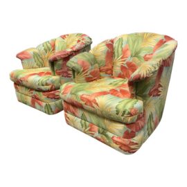Yum Yum Tree Botanical Print Swivel Chairs, Pair. Estimated Price: $4,000
