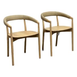 NEW West Elm Irvine Sesame Leather Dining Chairs, Pair