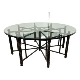 McGuire Furniture Round Glass + Bamboo Dining Table, 72 Inches