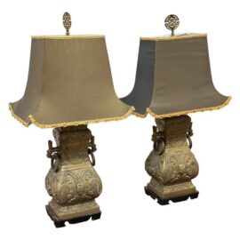 In the Style of James Mount Chinoserie Table Lamps, Pair