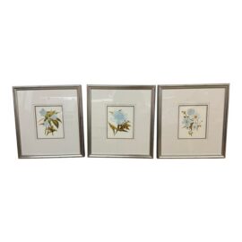 Blue Botanical Art Reproduction Prints, Set of Three