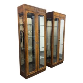 Campaign Style Curio Display Vintage Cabinets, Pair