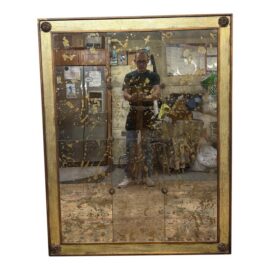 Verre Églomisé Antiqued Tile Wall Mirror, Late 20th Century