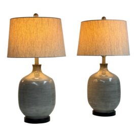 Modern Farmhouse Ceramic Table Lamps, Pair