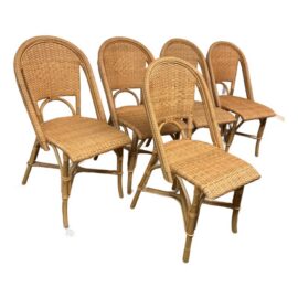 Serena & Lily Sunwashed Rivera Rattan Dining Side Chairs, Set of Five. Original Price: $1,625