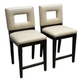 Bespoke Leather + Wood Counter Stools, Pair