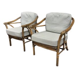 McGuire Furniture Bamboo Barrel Club Chairs, Pair